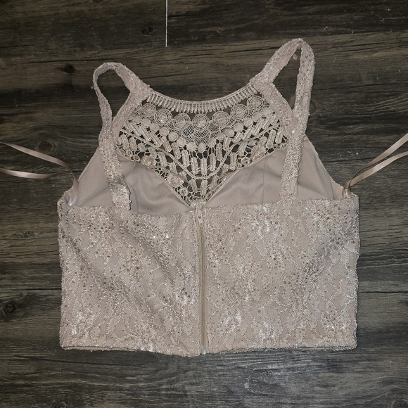 City Triangles Blush Embellished Lace Crop Top Size 3 - Picture 3 of 3
